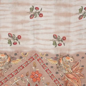 Beige Bird Motif Semi Tussar Saree