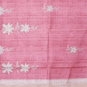 Rose Pink Floral Butta Semi Tussar Saree