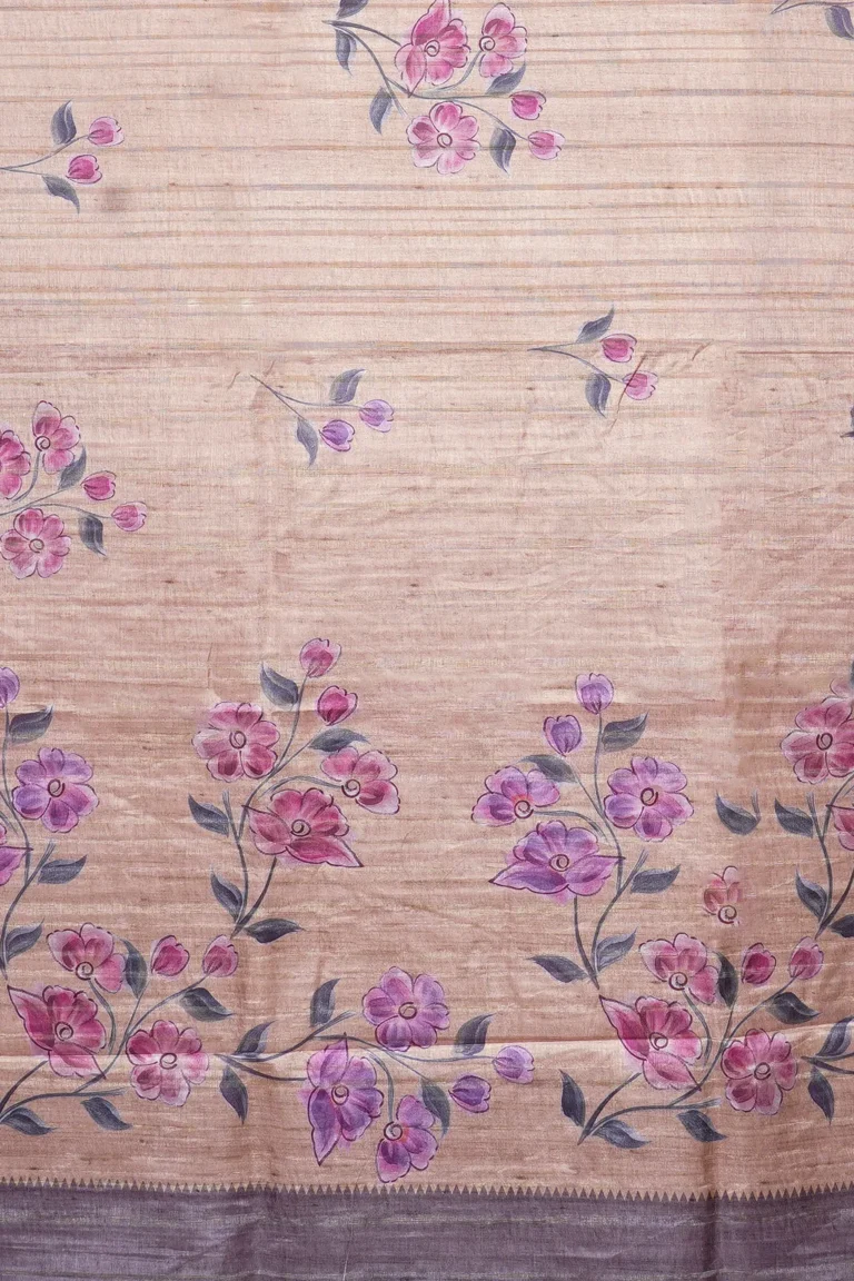 Beige Floral Vine Semi Tussar Saree
