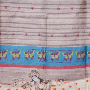 Krishna Blue Border Semi Tussar Saree