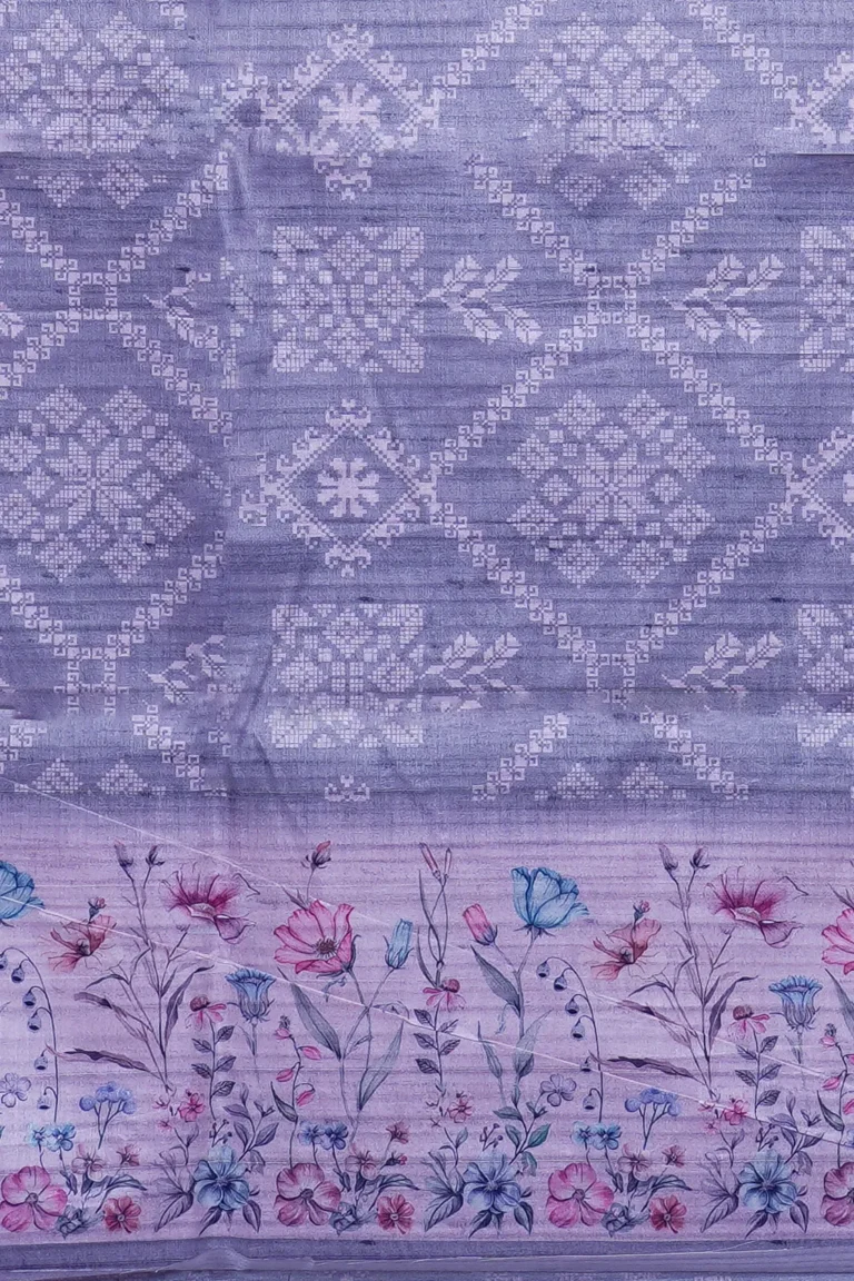 Misty Blue Garden Weave Semi Tussar Saree