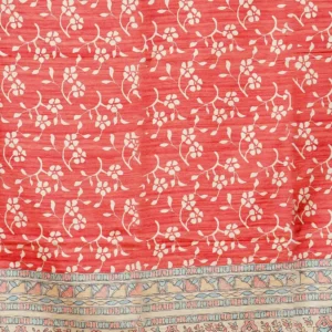 Coral Madhubani Border Saree