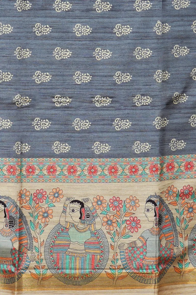 Slate Blue Paisley Art Saree