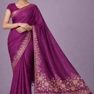 Magenta Semi Tussar Embroidered Saree