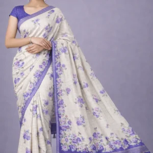 Lavender Bloom Semi Tussar Silk Saree
