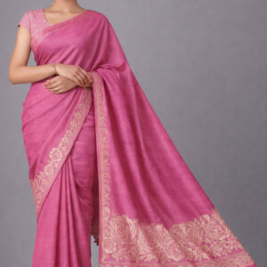 Pink Semi Tussar Embroidered Saree