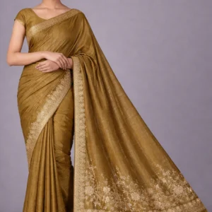 Gold Semi Tussar Embroidered Saree