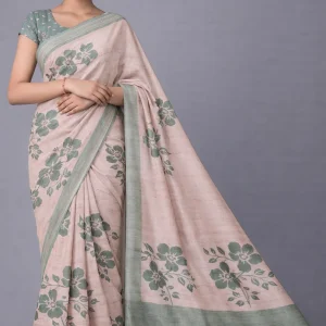 Beige Rust Floral Semi Tussar Saree