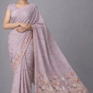 Blush Pink Semi Tussar Embroidered Saree