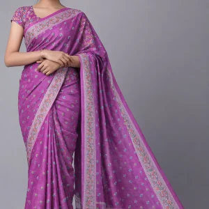 Orchid Purple Semi Tussar Embroidered Saree