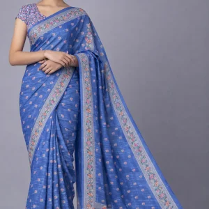 Royal Blue Semi Tussar Embroidered Saree