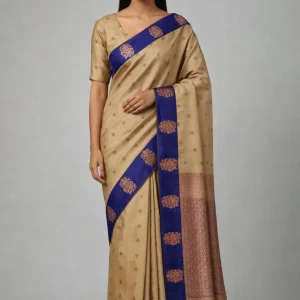 Chickoo & Royal Blue Semi Soft Silk Saree