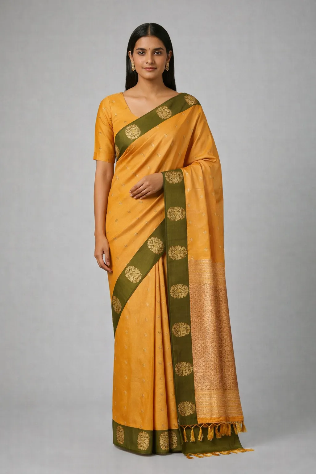 Mustard & Moss Green Semi Soft Silk Saree