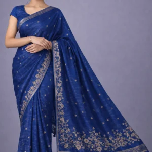 Royal Blue Semi Tussar Embroidered Saree