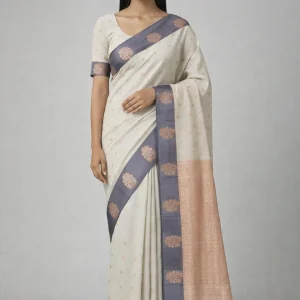 Off White & Grey Semi Soft Silk Saree