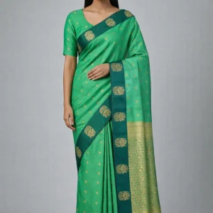 Parrot Green & Teal Green Semi Soft Silk Saree