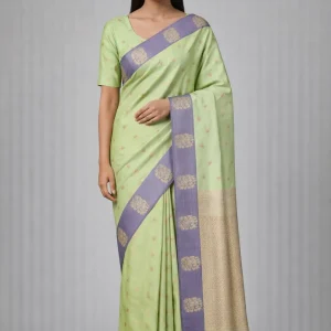 Pista Green & Grey Semi Soft Silk Saree