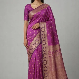 Peach & Wine Semi Soft Silk Saree – Soft Glow