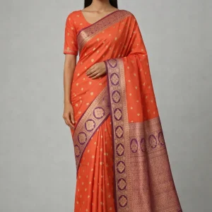 Rust Orange & Wine Semi Soft Silk Saree – Festive Fire