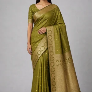 Olive Gold Semi Soft Silk Saree – Earthy Elegance