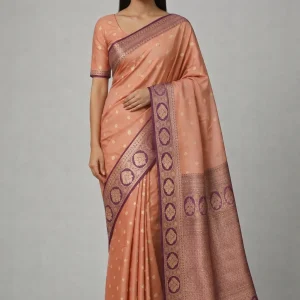 Peach & Wine Semi Soft Silk Saree – Soft Glow
