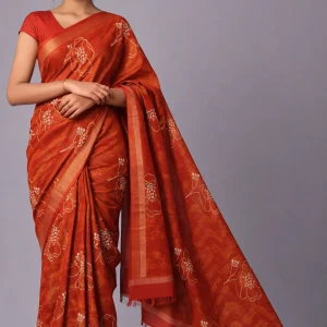Rust Kota Checks Rajasthani Saree – Earthy Charm