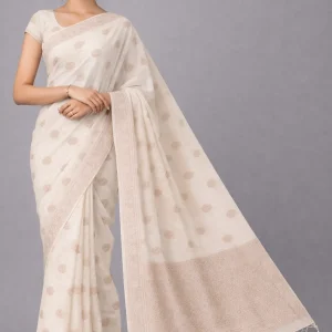 Ivory Semi Raw Silk Saree – Timeless Minimal Glow