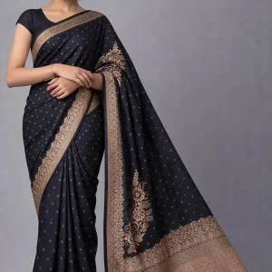 Black Semi Raw Silk Saree – Classic Bold Luxe