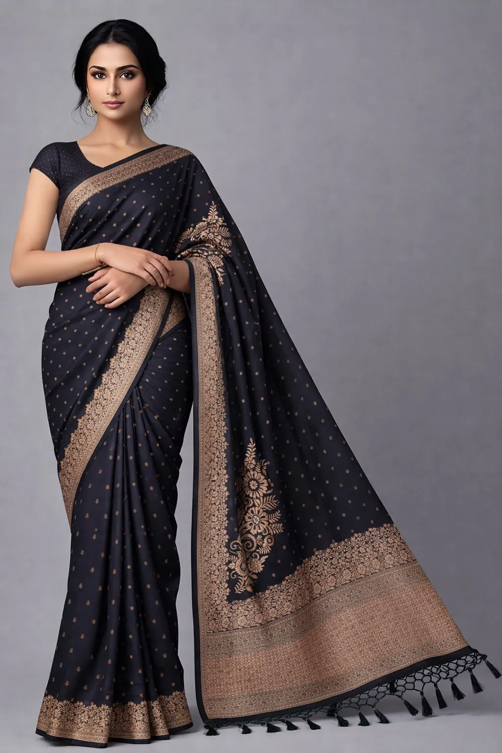 Black Semi Raw Silk Saree – Classic Bold Luxe