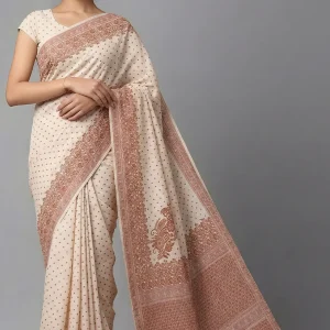 Beige Semi Raw Silk Saree – Soft Vintage Charm