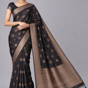 Charcoal Grey Semi Raw Silk Saree – Modern Heritage Edit
