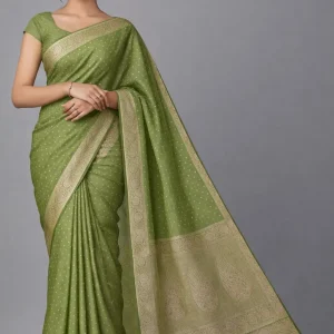Olive Green Semi Raw Silk Saree – Earthy Luxe Vibe