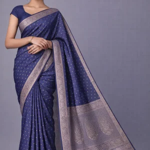 Navy Blue Semi Raw Silk Saree – Deep Classic Elegance