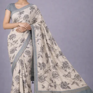 Mist Grey Semi Tussar Silk Saree