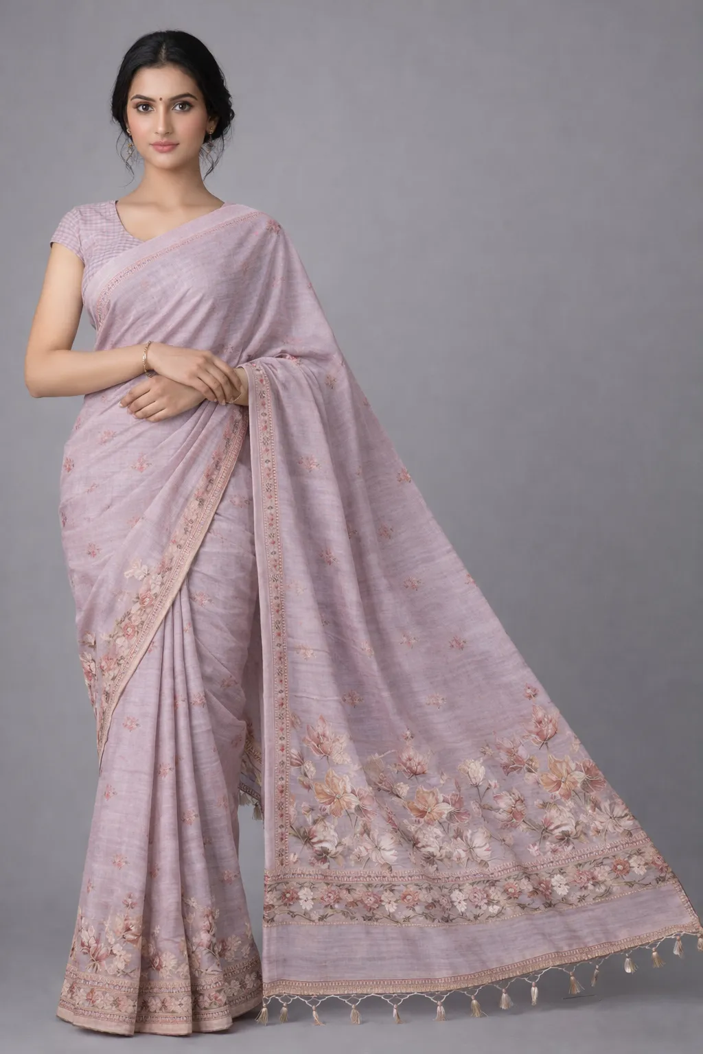 Blush Pink Semi Tussar Embroidered Saree