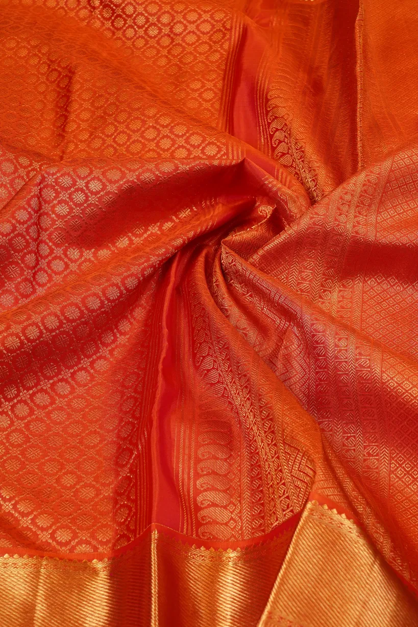 Orange Kanchipuram Silk Saree - Image 2