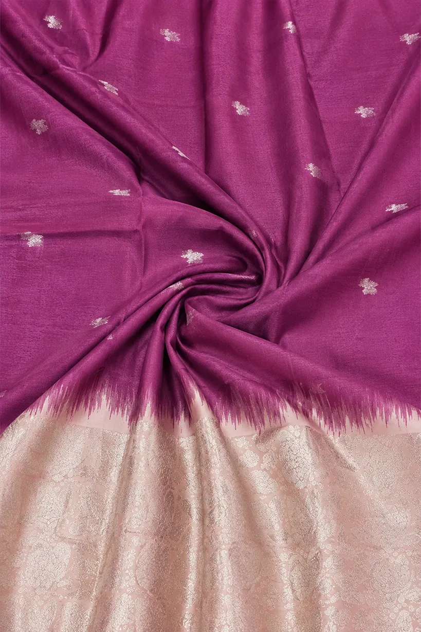 Orchid Purple Semi Tussar Silk Saree with Lotus Zari Border - Image 2