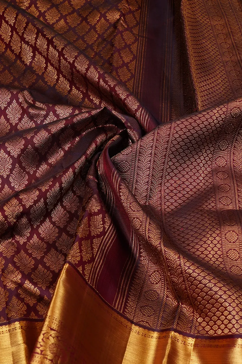 Maroon & Gold Kanchipuram Silk Saree - Image 2