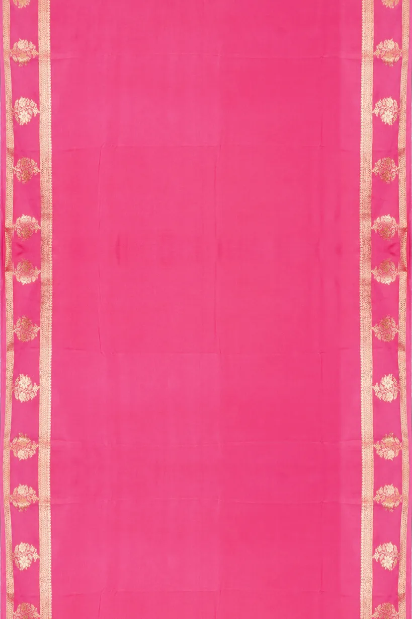 Rani Pink Semi Mysore Silk Saree with Floral Zari Border - Image 2