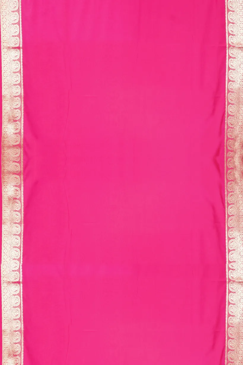 Hot Pink Semi Mysore Silk Saree with Antique Gold Zari Border - Image 2