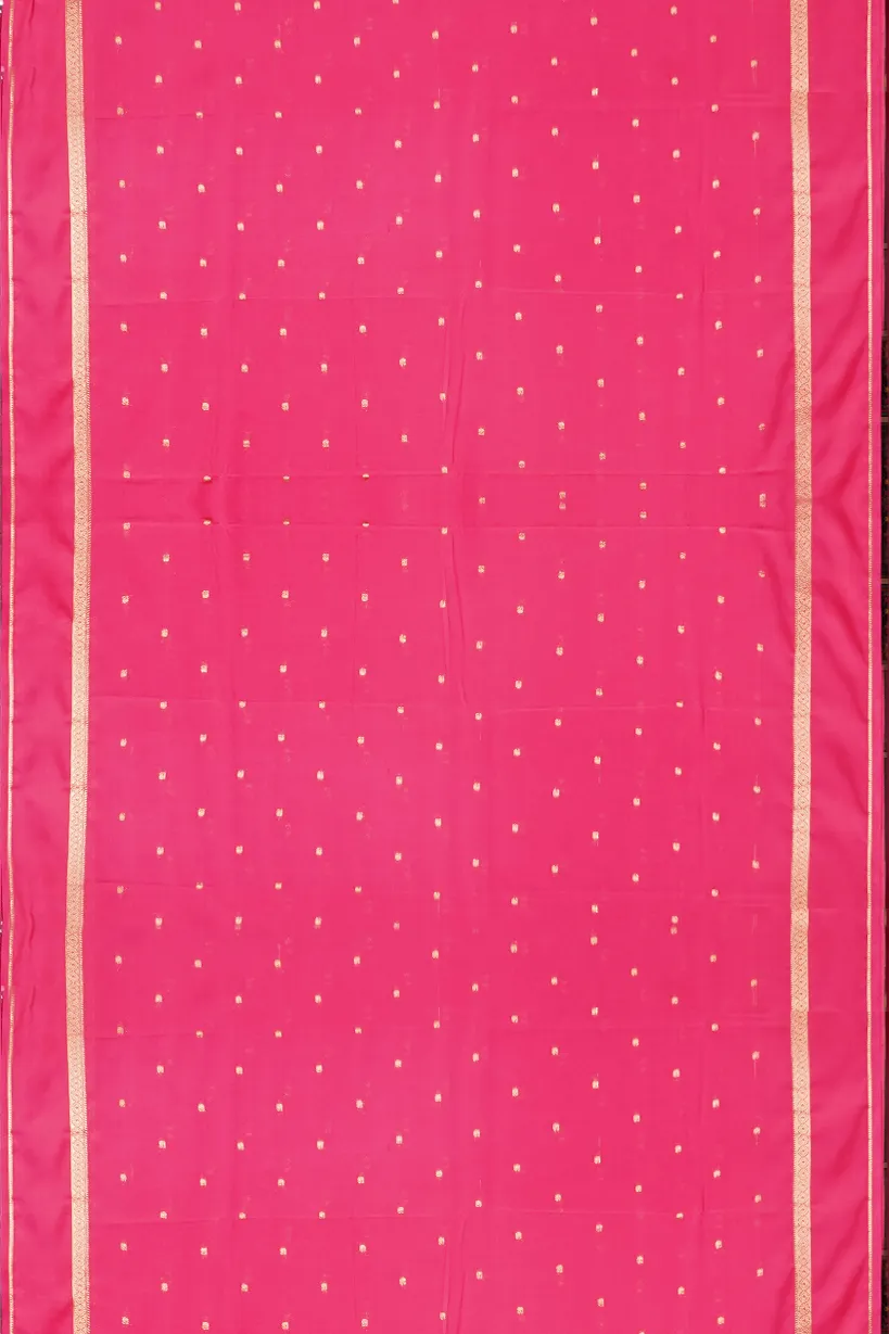 Pink Semi Mysore Silk Saree with Gold Zari Buttas - Image 2