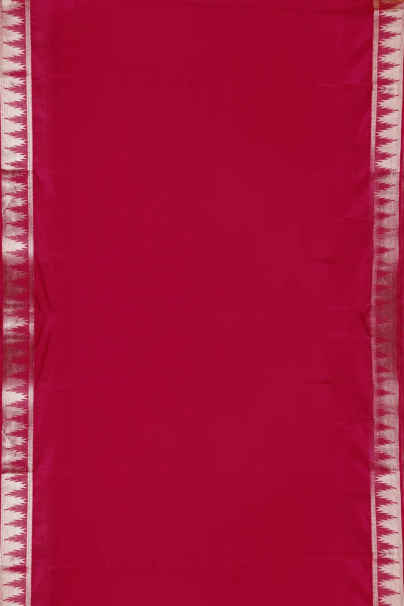 Deep Maroon Semi Mysore Silk Saree with Gold Zari Border - Image 2