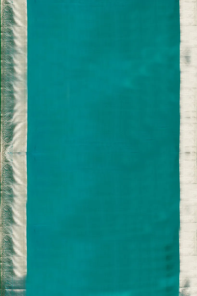 Turquoise Gridwork Silk Saree - Image 3