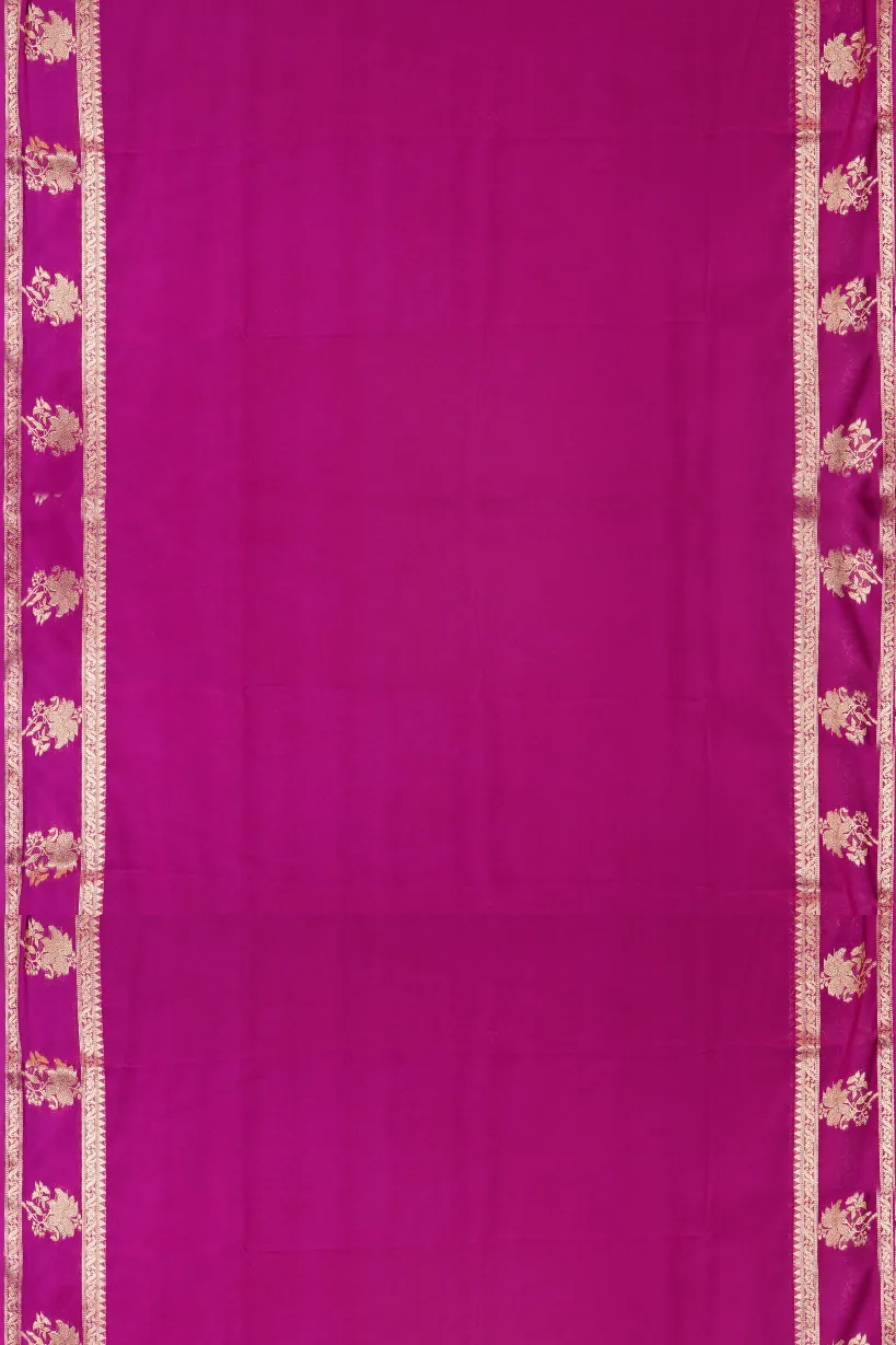 Royal Purple Semi Mysore Silk Saree with Floral Zari Border - Image 2
