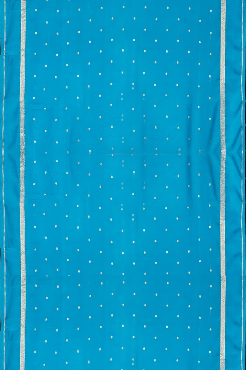 Sky Blue Semi Mysore Silk Saree with Silver Zari Buttas - Image 2