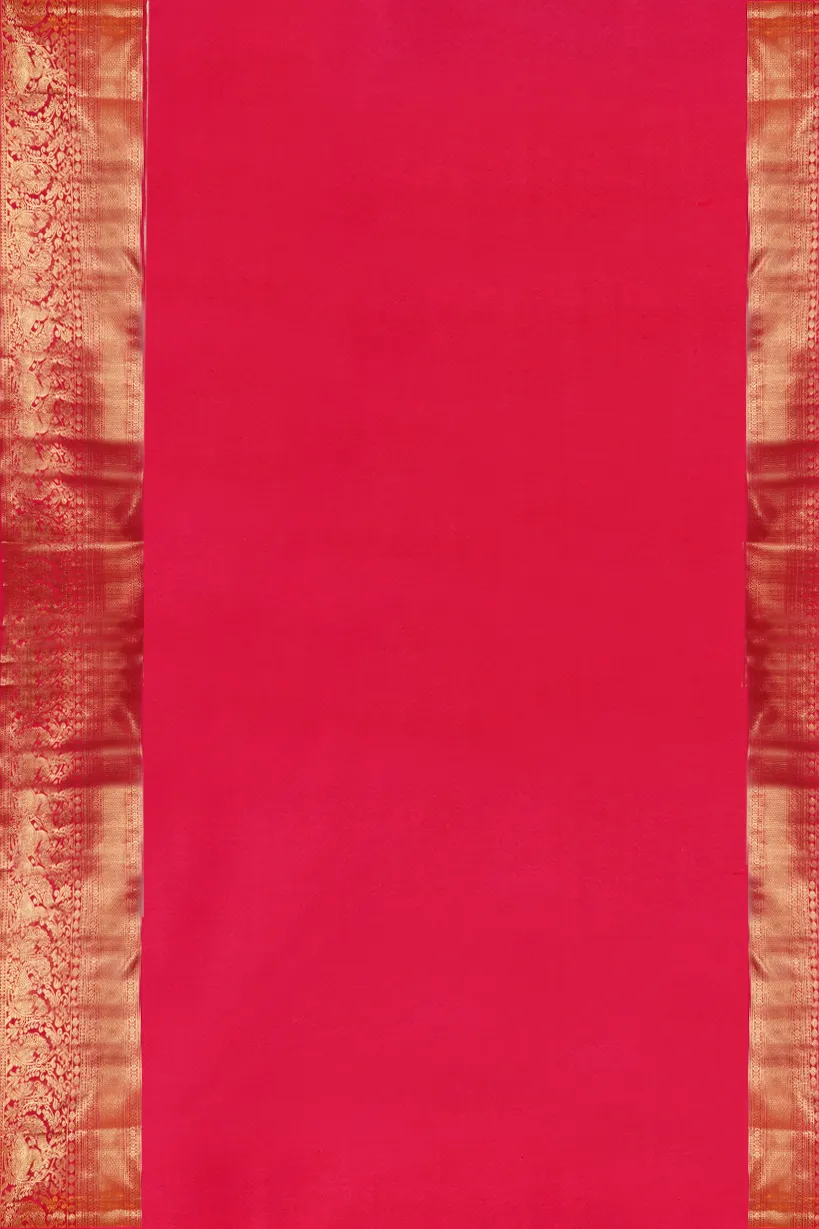 Cream & Red Kanchipuram Silk Saree - Image 3