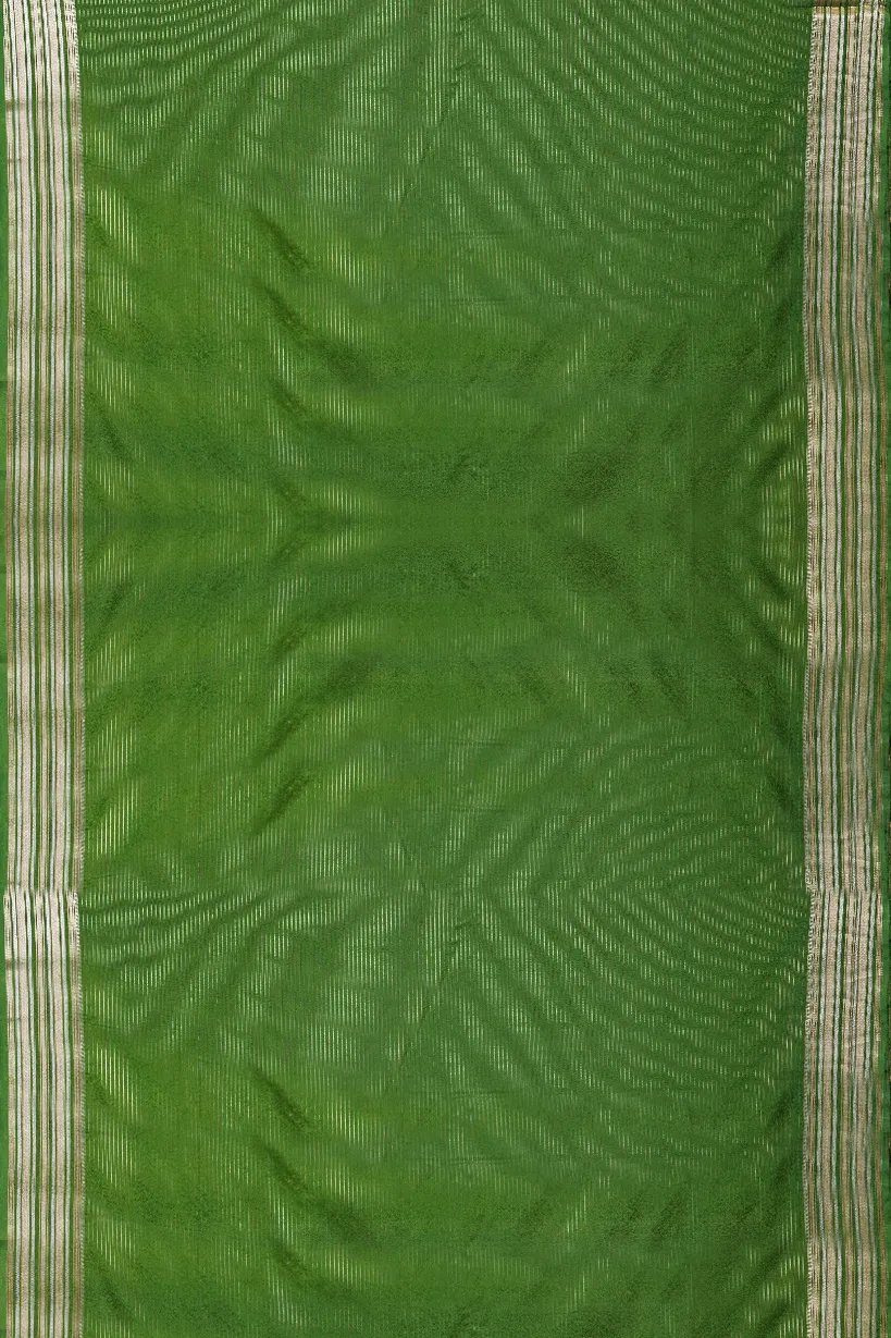 Lime Green Semi Mysore Silk Saree with Green Border - Image 2