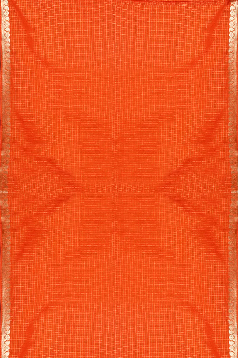 Orange Semi Mysore Silk Saree with Self Border - Image 2
