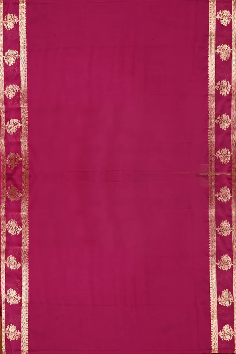 Magenta Semi Mysore Silk Saree with Floral Zari Border - Image 2