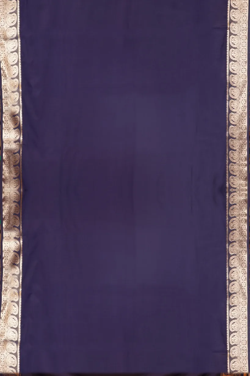 Navy Blue Semi Mysore Silk Saree with Antique Gold Zari Border - Image 2